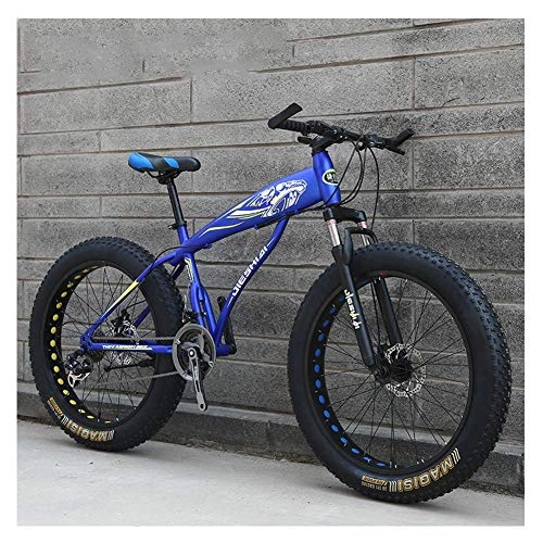 Fat Tyre Bike : FANG Adult Mountain Bikes, Boys Girls Fat Tire Mountain Trail Bike, Dual Disc Brake Hardtail Mountain Bike, High-carbon Steel Frame, Bicycle, Blue E, 26 Inch 24 Speed