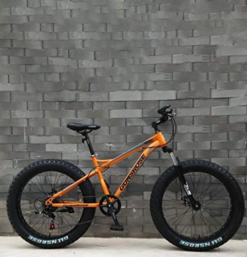 Fat Tyre Bike : Fat Tire Adult Mountain Bike, Double Disc Brake / High-Carbon Steel Frame Cruiser Bikes, Beach Snowmobile Bicycle, 26 Inch Wheels (Color : Orange, Size : 21 speed)