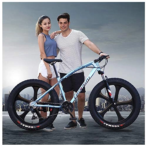 Fat Tyre Bike : Fat Tire Adult Mountain Bike, High-Carbon Steel Frame Cruiser Bikes, Beach Snowmobile Mens Bicycle Double Disc Brake with Adjustable Seat