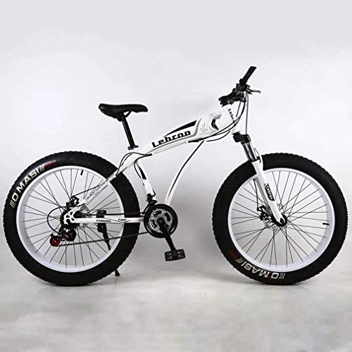 Fat Tyre Bike : Fat Tire Adult Mountain Bike, Lightweight High-Carbon Steel Frame Cruiser Bikes, Beach Snowmobile Mens Bicycle, Double Disc Brake 26 Inch Wheels (Color : White, Size : 27 speed)