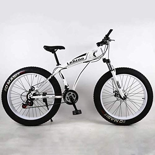 Fat Tyre Bike : Fat Tire Adult Mountain Bike, Lightweight High-Carbon Steel Frame Cruiser Bikes, Beach Snowmobile Mens Bicycle, Double Disc Brake 26 Inch Wheels, White, 24speed