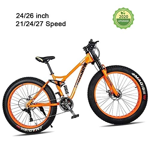 Fat Tyre Bike : Fat Tire Mountain Bike 24 Inch 24 Speed Bicycle Exercise Bikes With Shock-absorbing Front Fork And Central Shock Absorber For Beach, Snow, Cross-country, Fitness ( Color : Orange , Size : 26 inch )