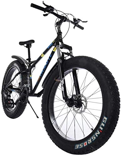 Fat Tyre Bike : Fat Tire Mountain Bike 26 Inch Bicycle 21-Speed Anti-Slip Framed Fat Tire Cruiser Bike High-Tensile Steel Frame Suspension MTB Bikes