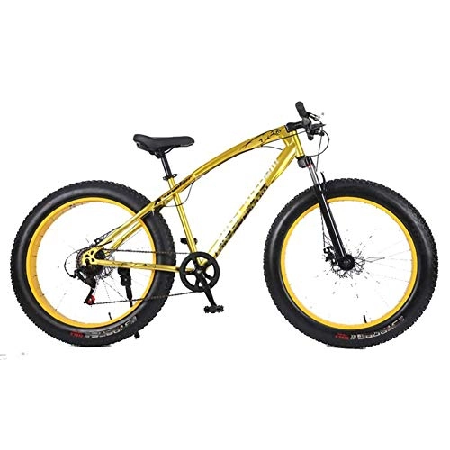 Fat Tyre Bike : Fat Tire Mountain Bike 26 Inch Dual Full Suspension High Carbon Steel Frame, Deceleration Spring Front Fork Mechanical Disc Brake for Teens Men And Women, Yellow, 27 speed