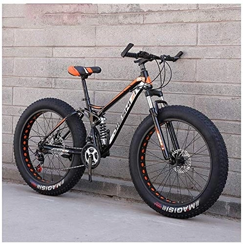Fat Tyre Bike : Fat Tire Mountain Bike 26 Inch For Men And Women, Dual-Suspension Adult Mountain Trail Bikes, All Terrain Bicycle With Adjustable Seat & Dual Disc Brake, 7 / 21 / 24 / 27 Speed, 26 Inches 21 Speeds