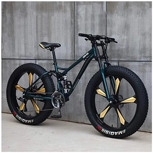 Fat Tyre Bike : Fat Tire mountain bike, 26 inch mountain bike bicycle with disc brakes, frames from carbon steel, suitable for people over 175 Cm Large, Cyan 5 language, 27 Speed