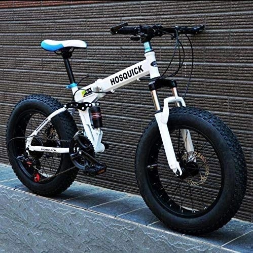 Fat Tyre Bike : Fat Tire Mountain Bike for Adults Men Women, Foldable High Carbon Steel Frame Full Suspension MBT Bicycle, Double Disc Brake