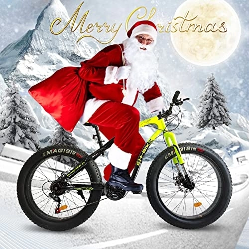 Fat Tyre Bike : Fat Tire Mountain Bike Snow Bike Beach Bike for Teens and Adults, 26 Inch 21 Speed Carbon Steel Frame Mountain Bicycle, Suspension Fork MTB Mountain Bikes Boys 20 Inch (Yellow, 156 * 76 * 26CM)