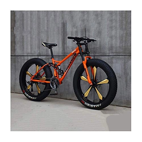 Fat Tyre Bike : Fat Tire Mountain Bike, Variable Speed Bike, Full Suspension Mountain Bikes Anti-Slip, Upgrade High-Carbon Steel Frame, Aluminum Alloy Wheels, for Women Men AdultOrange-21 Speed