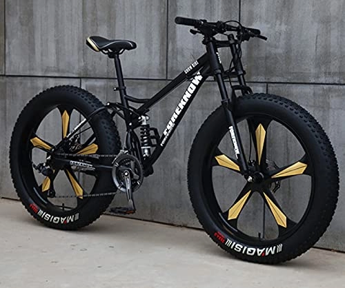 Fat Tyre Bike : Fat Tire Mountain Bikes for Men 26 Inch, Full Suspension Trail Bikes Women Adult Kids Age12 All-Terrain Fat Tire Mountain Bike21-27-30 Speed Mountain Bikes, Los Angeles Courier station, black 2, 21 speed