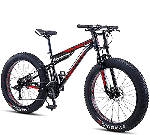 Fat Tyre Bike : Fat Tire Mountain Bikes for Men 26 Inch, Full Suspension Trail Bikes Women Adult Kids Age12 All-Terrain Fat Tire Mountain Bike21-27-30 Speed Mountain Bikes, Los Angeles Courier station, black, 21 speed