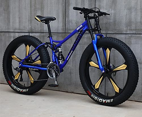 Fat Tyre Bike : Fat Tire Mountain Bikes for Men 26 Inch, Full Suspension Trail Bikes Women Adult Kids Age12 All-Terrain Fat Tire Mountain Bike21-27-30 Speed Mountain Bikes, Los Angeles Courier station, blue 2, 21 speed