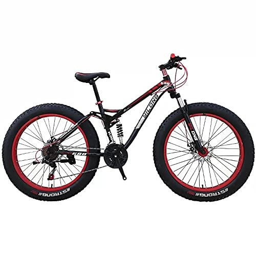 Fat Tyre Bike : Fat Tire Mountain Bikes for Men 26 Inch, Full Suspension Trail Bikes Women Adult Kids Age12 All-Terrain Fat Tire Mountain Bike21-27-30 Speed Mountain Bikes, Los Angeles Courier station, red, 27 speed