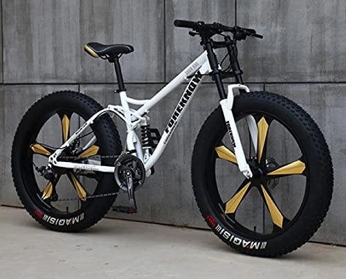 Fat Tyre Bike : Fat Tire Mountain Bikes for Men 26 Inch, Full Suspension Trail Bikes Women Adult Kids Age12 All-Terrain Fat Tire Mountain Bike21-27-30 Speed Mountain Bikes, Los Angeles Courier station, white 2, 21 speed