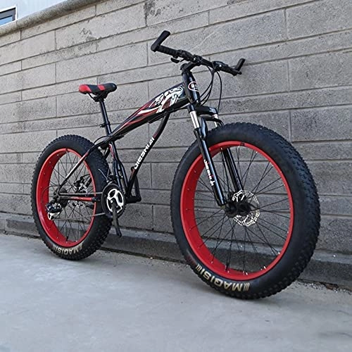 Fat Tyre Bike : Fat Tire Mountain Mens Bike 21 / 24 / 27 Speed, 24 / 26 Inch Non-Slip Snow Bike, Suspension Fork And Dual Disc Brakes Outroad Mountain Bike, High Carbon Steel Frame, for Men And Women, B24 speed, 24