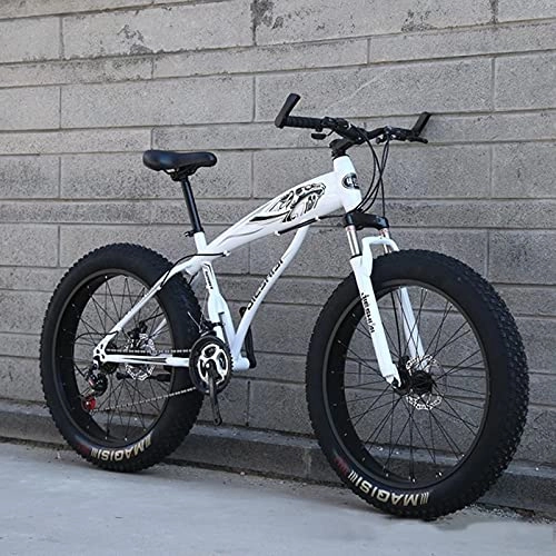 Fat Tyre Bike : Fat Tire Mountain Mens Bike 21 / 24 / 27 Speed, 24 / 26 Inch Non-Slip Snow Bike, Suspension Fork And Dual Disc Brakes Outroad Mountain Bike, High Carbon Steel Frame, for Men And Women, C24 speed, 26