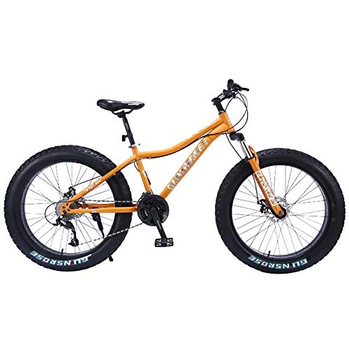 Fat Tyre Bike : Fat Tire Sand Bike 24 Speed Snow Bike 26 Inches Student Outdoor Camping All Terrain Mountain Bike Cycling Efficient Dual Disc Brake Ergonomic Bicycle Frame, Yellow