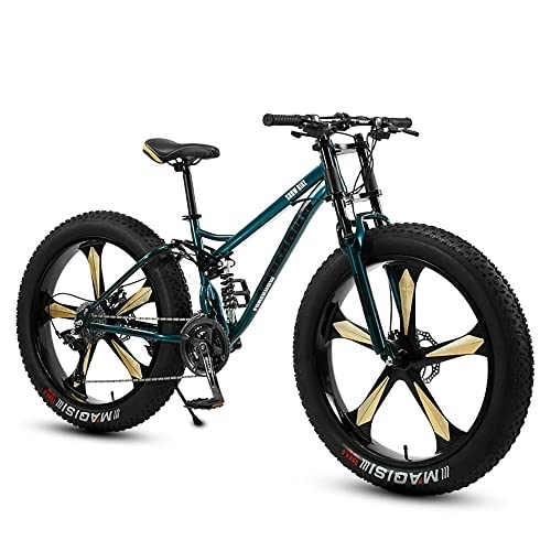 Fat Tyre Bike : FAXIOAWA 26 * 4.0 Inch Thick Wheel Mountain Bikes, Adult Fat Tire Trail Bike, 7 / 21 / 24 / 27 / 30 Speed Bicycle, High-carbon Steel Frame, Dual Full Suspension Disc Brake Dark Green, 26inch 30speed