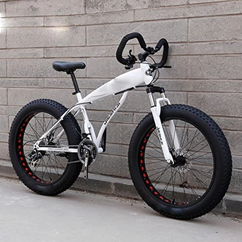 Fat Tyre Bike : FAXIOAWA 26 Inch Thick Tire Ultra-wide Variable Speed Big Wheel Mountain Bike, Snowmobile Adult Student Bicycle (white 24)