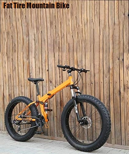 Fat Tyre Bike : Folding 17-Inch Fat Tire Mens Mountain Bike, Double Disc Brake / High-Carbon Steel Frame Bikes, 7-27 Speed, Snowmobile Bicycle 26 inch Wheels