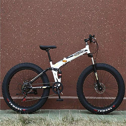 Fat Tyre Bike : Folding Snow Bike, Double Shock Absorption Variable Speed Disc Brake Mountain Bike 4.0 Wide Wheel Fat Tire Mountain Bike Adult Bicycle