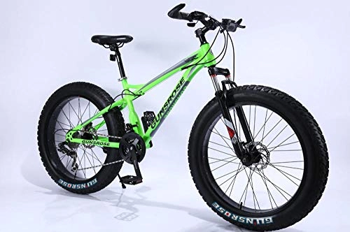 Fat Tyre Bike : Fslt 24 and 26 inch fat tire bike Carbon steel frame Beach cruiser snow fat bikes Adult sports MTB 7 / 21 / 24 / 27 Variable Speed bicycle-green_24_inch_24_speed
