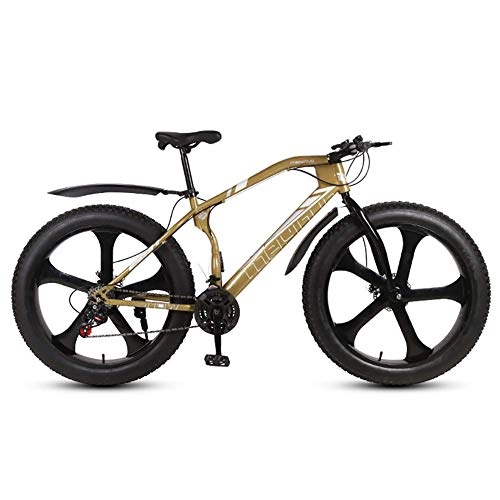 Fat Tyre Bike : FSXJD 26 Inch Mountain Bike Dual Suspension Frame And Suspension Fork Bicycle Mountain Bikes Bearing 200 kg-26 Gold 5 Spoke