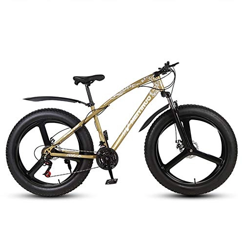 Fat Tyre Bike : FXMJ Fat Tire Bike Beach Snow Bicycle 26" 4.0 inch Fat Tire bike Mountain Bicycle with 21 Speeds Drivetrain, Women Men's Anti-Slip Bikes, Gold