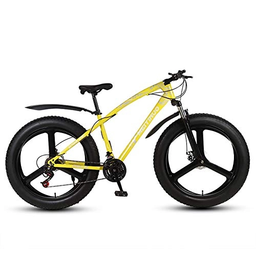 Fat Tyre Bike : FXMJ Fat Tire Bike Beach Snow Bicycle 26" 4.0 inch Fat Tire bike Mountain Bicycle with 21 Speeds Drivetrain, Women Men's Anti-Slip Bikes, Yellow