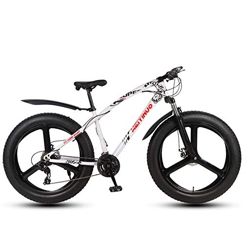 Fat Tyre Bike : FXMJ Fat Tire Mens Mountain Bike, Double Disc Brake / Cruiser Bikes, Beach Snowmobile Bicycle, 26 inch Aluminum Alloy Wheels, 27 Speed 3 Spoke, White