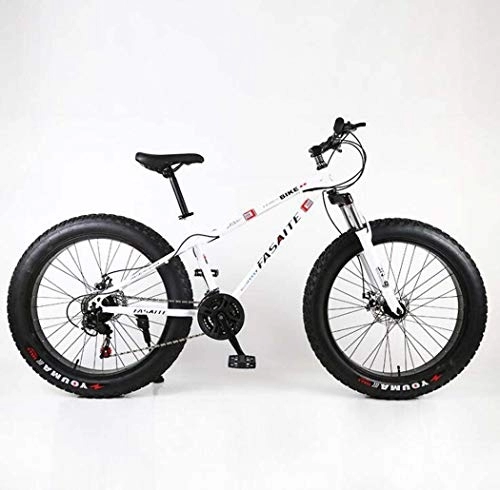 Fat Tyre Bike : G.Z Snow Bike, Carbon Steel Mountain Bike, 24 Inch 26 Inch Multi-Speed Adjustable Student Bike Road Bike, White, 24 inches
