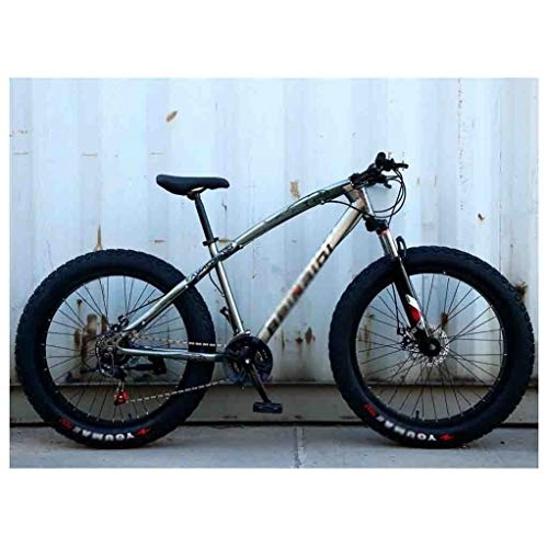 Fat Tyre Bike : GAOTTINGSD Adult Mountain Bike Bicycle Mountain Bike MTB Adult Beach Snowmobile Bicycles For Men And Women 24IN Wheels Adjustable Speed Double Disc Brake (Color : Silver, Size : 7 speed)