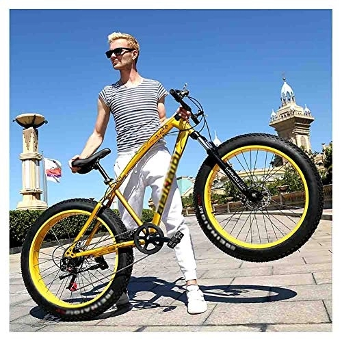 Fat Tyre Bike : GAOTTINGSD Adult Mountain Bike Bicycle MTB Adult Beach Snowmobile Bicycles Mountain Bike For Men And Women 26IN Wheels Adjustable Speed Double Disc Brake (Color : Gold, Size : 7 speed)