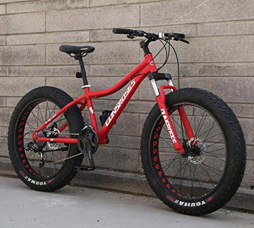 Fat Tyre Bike : GASLIKE 26 Inch Mountain Bike for Adults Men And Women Hard Tail Bicycle, High Carbon Steel Frame And Wheels, Front Suspension Spring Fork, Double Disc Brake, red, 24 speed