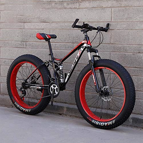 Fat Tyre Bike : GASLIKE Adult Fat Tire Mountain Bike, Beach Snow Bike, Double Disc Brake Cruiser Bikes, Lightweight High-Carbon Steel Frame Bicycle, 26 Inch Wheels, C, 7 speed