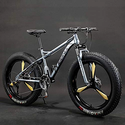 Fat Tyre Bike : GASLIKE Adult Fat Tire Mountain Bike, Double Disc Brake Snow Offroad Bikes, Beach Cruiser Bicycle, 26Inch 4.0 Wide Magnesium Alloy Wheels, A, 27speed
