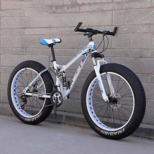 Fat Tyre Bike : GASLIKE Adult Fat Tire Mountain Bike, Off-Road Snow Bike, Double Disc Brake Cruiser Bikes, Beach Bicycle 26 Inch Wheels, E, 7 speed