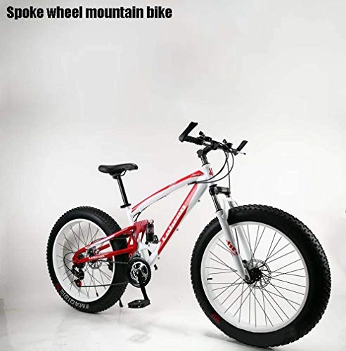 Fat Tyre Bike : GASLIKE Adult Fat Tire Mountain Bike, Snow Bikes, Double Disc Brake Beach Cruiser Bikes, Men All-Terrain Full Suspension Bicycle, 4.0 Wide 24 Inch Wheels, B, 24 speed