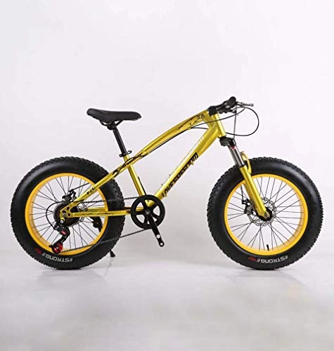 Fat Tyre Bike : GASLIKE Fat Tire Adult Mountain Bike, High-Carbon Steel Frame Cruiser Bikes, Beach Snowmobile Bicycle, Double Disc Brake 20 Inch Wheels, Yellow, 27 speed