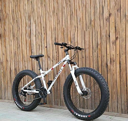 Fat Tyre Bike : GASLIKE Fat Tire Mens Mountain Bike, Double Disc Brake / Cruiser Bikes, Beach Snowmobile Bicycle, 26 inch Aluminum Alloy Wheels, White, 7 speed