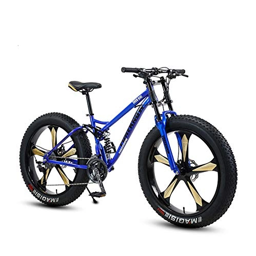 Fat Tyre Bike : GASLIKE Fat Tire Mountain Bike For Adult, High Strength Carbon Steel Frame Snow Bikes, Double Disc Brake 26Inch Cruiser Bicycle, B, 7speed