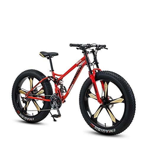 Fat Tyre Bike : GASLIKE Fat Tire Mountain Bike For Adult, High Strength Carbon Steel Frame Snow Bikes, Double Disc Brake 26Inch Cruiser Bicycle, C, 21speed
