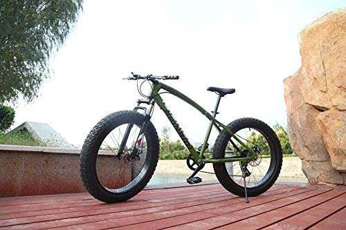 Fat Tyre Bike : GASLIKE Hardtail Mountain Bikes, Dual Disc Brake Fat Tire Cruiser Bike, High-Carbon Steel Frame, Adjustable Seat Bicycle, green, 26 inch 21 speed
