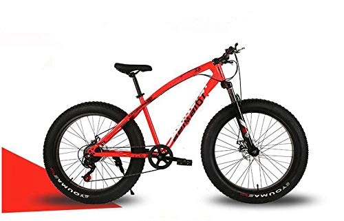 Fat Tyre Bike : GASLIKE Hardtail Mountain Bikes, Dual Disc Brake Fat Tire Cruiser Bike, High-Carbon Steel Frame, Adjustable Seat Bicycle, red, 26 inch 27 speed