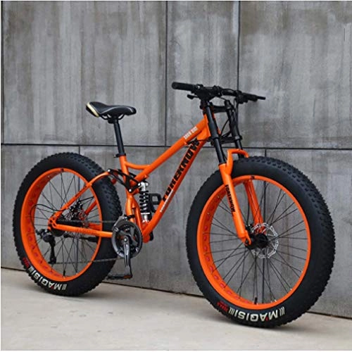 Fat Tyre Bike : GASLIKE Mens 26 Inch Fat Tire Mountain Bike, Beach Snow Bikes, Double Disc Brake Cruiser Bicycle, Aluminum Alloy Wheels Lightweight High-Carbon Steel Frame, Orange, 24 speed