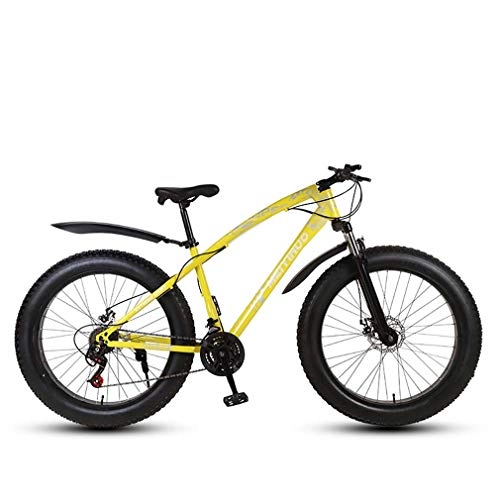 Fat Tyre Bike : GASLIKE Mens Adult Fat Tire Mountain Bike, Variable Speed Snow Bikes, Double Disc Brake Beach Bicycle, 26 Inch Wheels Cruiser Bicycles, Yellow, 21 speed
