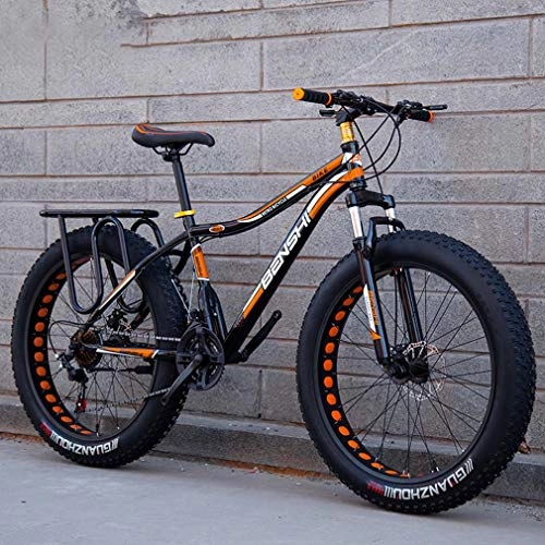 Fat Tyre Bike : GASLIKE Mens Fat Tire Mountain Bike, Beach Snow Bike, Lightweight High-Carbon Steel Frame Bicycle, Double Disc Brake Cruiser Bikes, 26 Inch Wheels, A, 27 speed