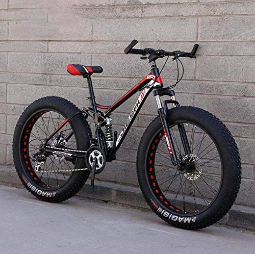 Fat Tyre Bike : GASLIKE Mountain Bike, 4.0 Inch Fat Tire Hardtail Mountain Bicycle Dual Suspension Frame, High Carbon Steel Frame, Double Disc Brake, A, 24 inch21 speed