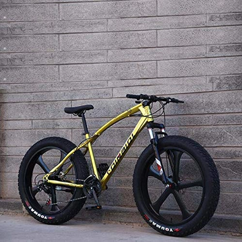Fat Tyre Bike : GASLIKE Mountain Bike Bicycle for Adults, High Carbon Steel Frame Cruiser Bike, Dual Disc Brake And Front Full Suspension Fork, gold, 26 inch 27 speed
