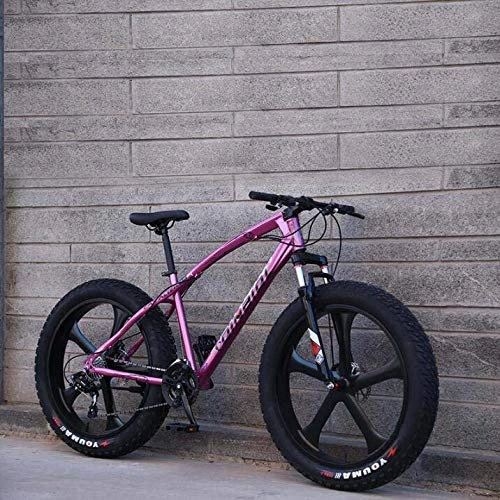 Fat Tyre Bike : GASLIKE Mountain Bike Bicycle for Adults, High Carbon Steel Frame Cruiser Bike, Dual Disc Brake And Front Full Suspension Fork, Purple, 26 inch 7 speed
